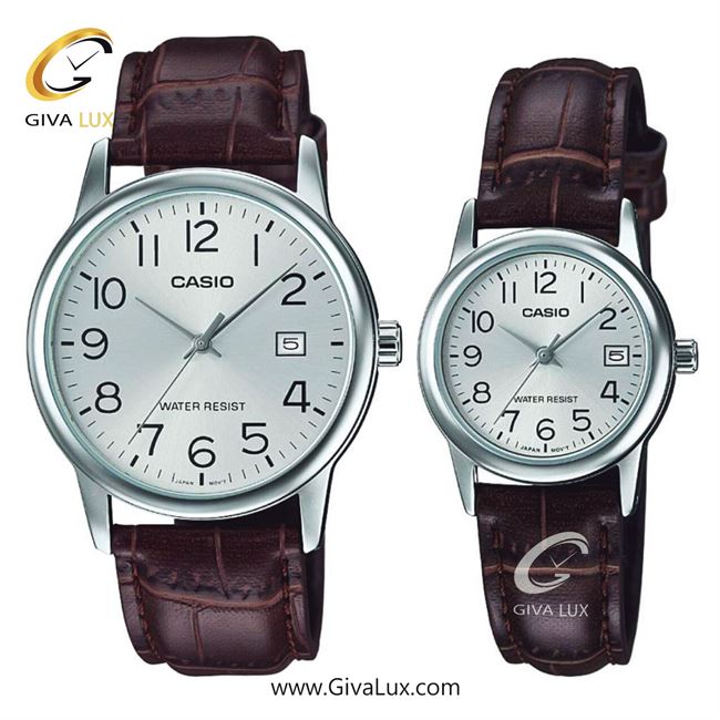 ساعت مچی اورجینال ست کاسیو Casio نقره ای | قهوه ای| نقره ای| کد رفرنس زنانه: LTP-V002L-7B2UDF، مردانه: MTP-V002L-7B2UDF